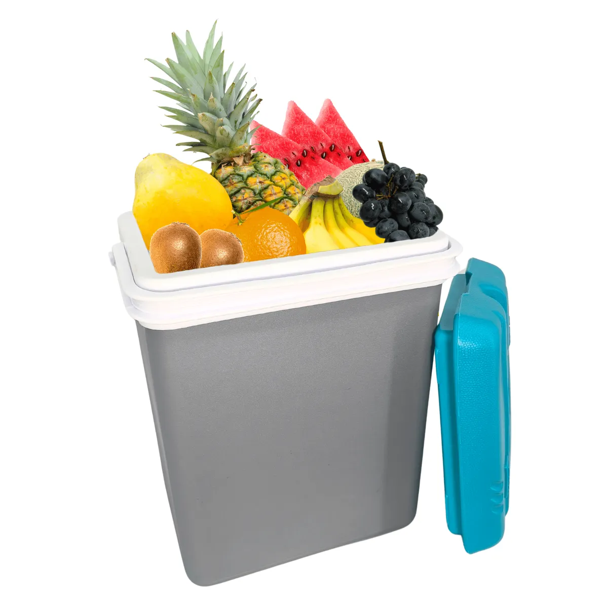 KAMAI EDA 15 l cool box for ice packs, grey with white handle and blue lid — zdjęcie 6 z 8
