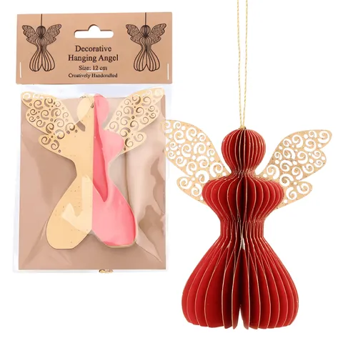 Folding paper angel 12 cm, Christmas red