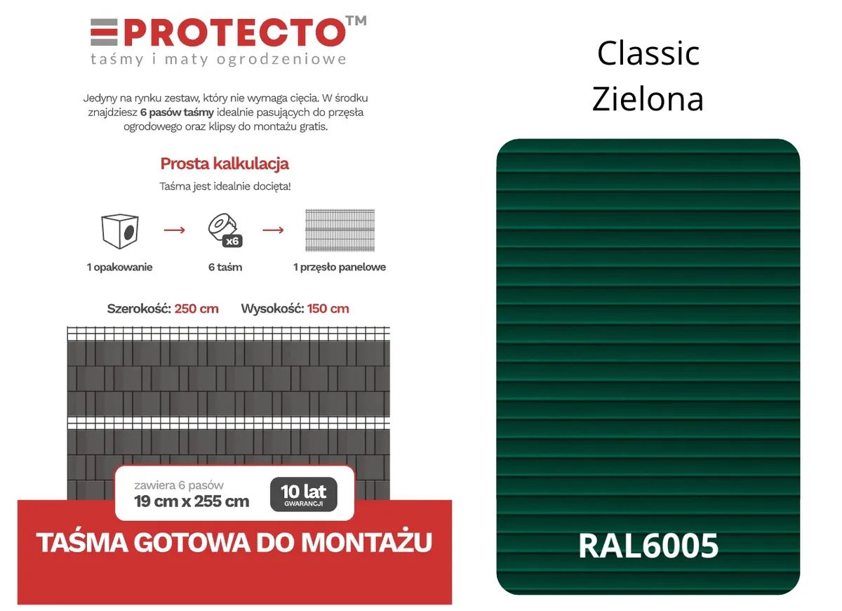 Taśma ogrodzeniowa PASKI 6 x 2,55mb CLASSIC 19cm PROTECTO™ + 12 klipsów GRATIS — zdjęcie 7 z 8