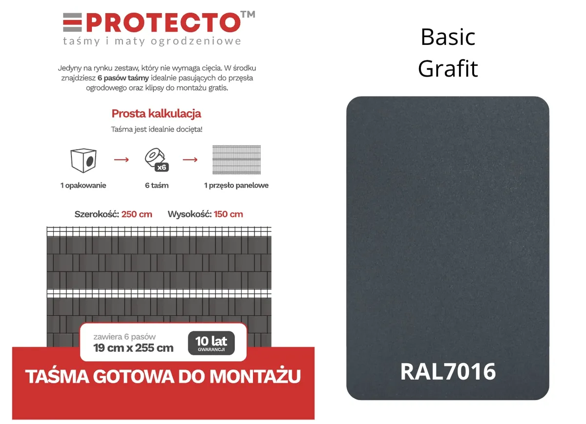 PROTECTO™ BASIC fence tape STRIPS 6 × 2.55 m, 19 cm, graphite + 12 clips FREE — zdjęcie 2 z 8