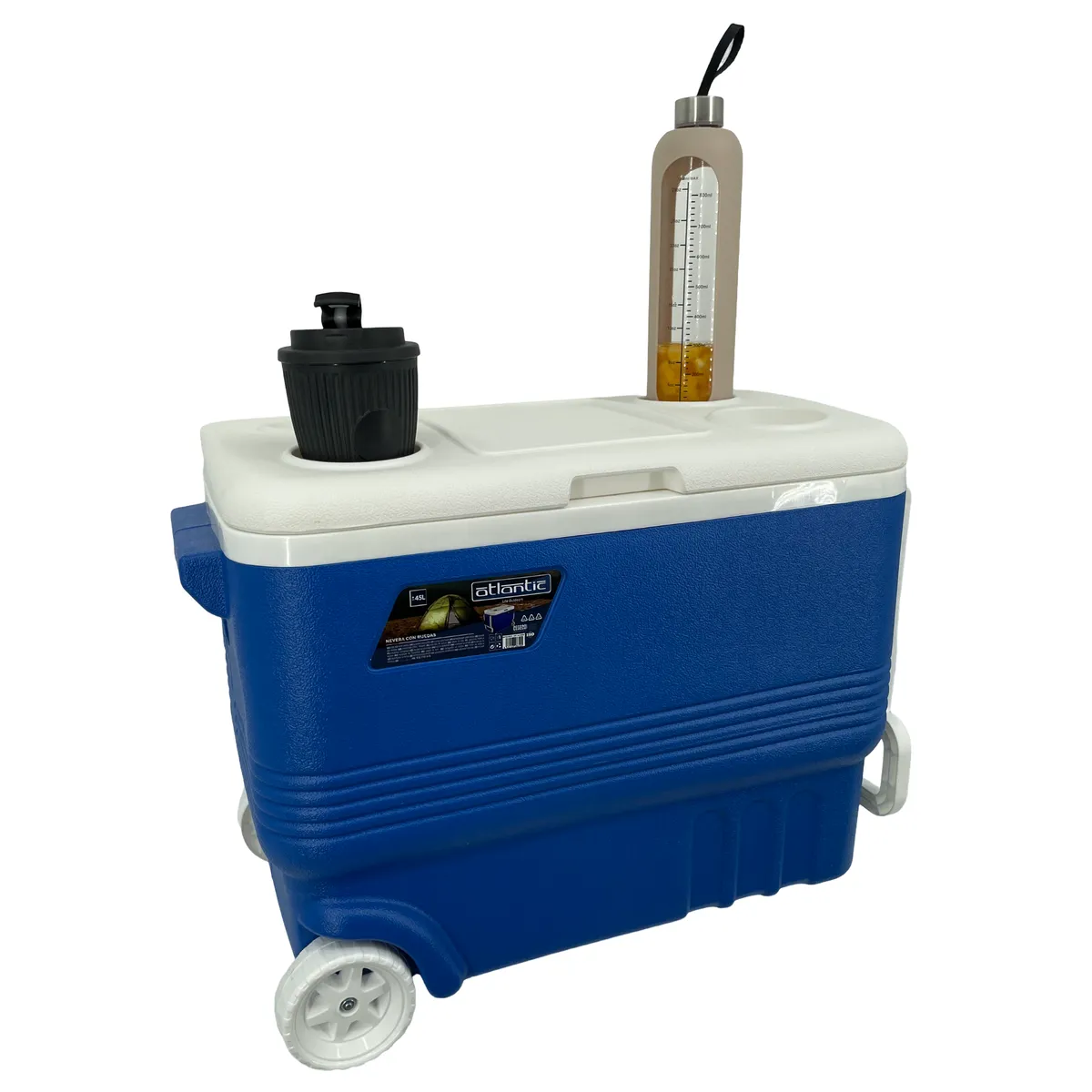 Kühlbox 45 l mit Rollen Kamai Coolbox, passiv, für Kühlakkus, Blau mit weißem Griff — zdjęcie 3 z 8