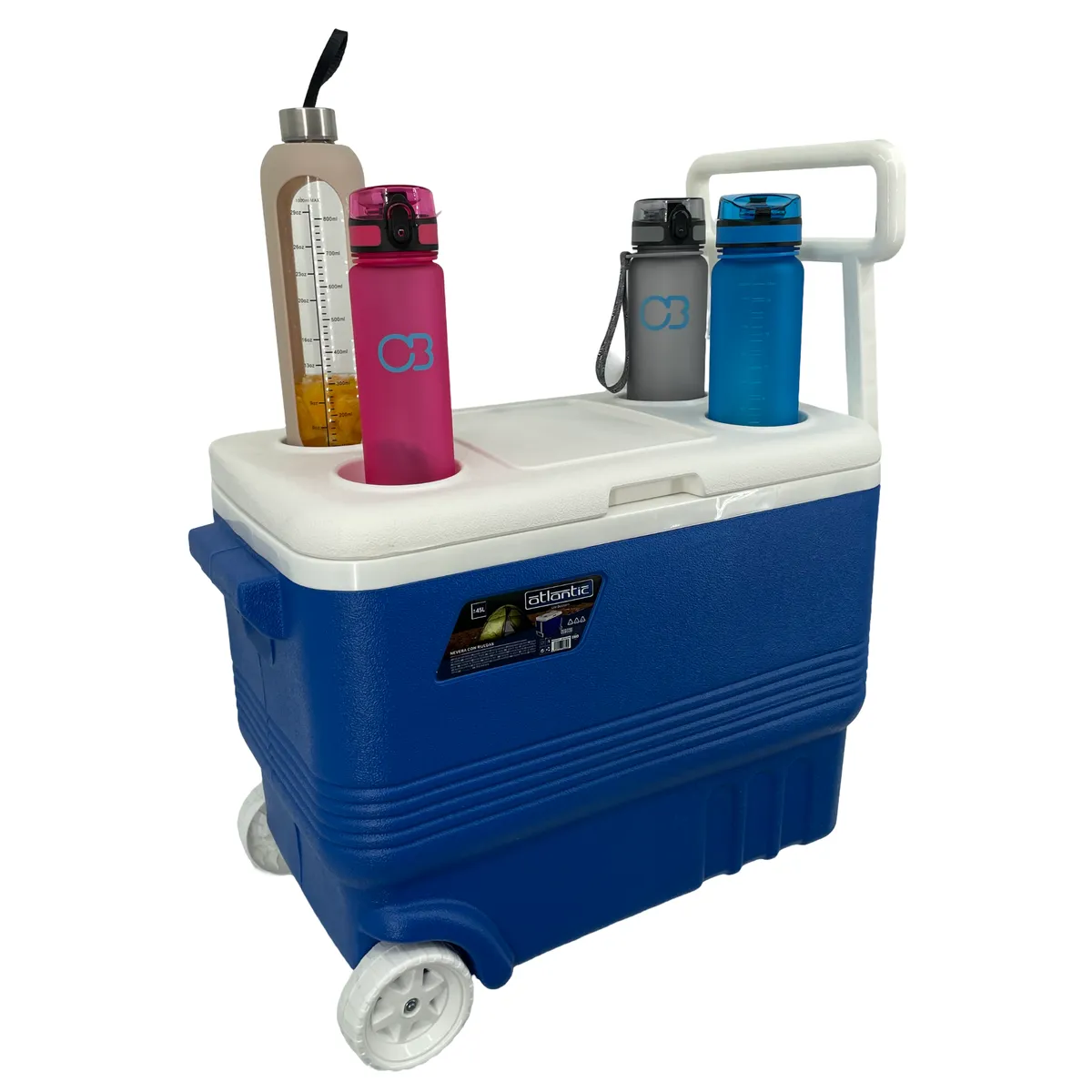 Kühlbox 45 l mit Rollen Kamai Coolbox, passiv, für Kühlakkus, Blau mit weißem Griff — zdjęcie 5 z 8