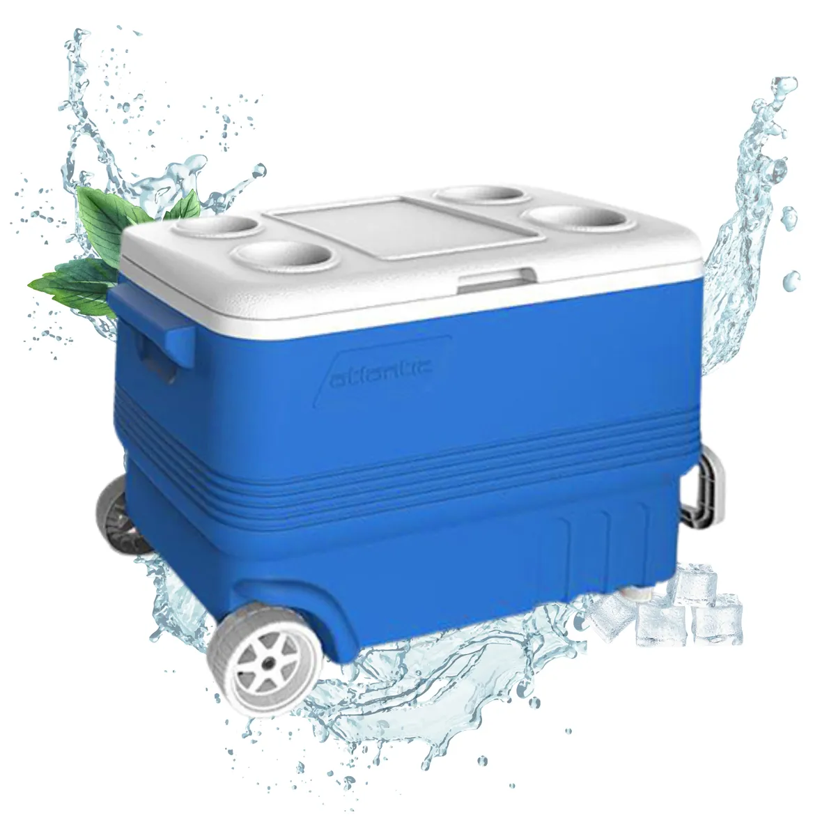 Kühlbox 45 l mit Rollen Kamai Coolbox, passiv, für Kühlakkus, Blau mit weißem Griff — zdjęcie 6 z 8