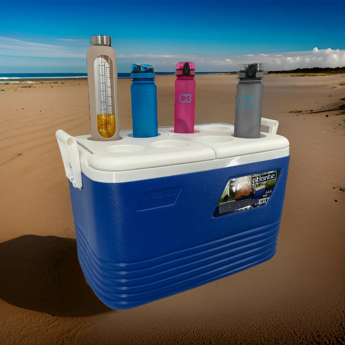 Kühlbox 60 l Kamai Coolbox für Kühlakkus, Blau, mit Flaschenhaltern im Deckel — zdjęcie 5 z 8