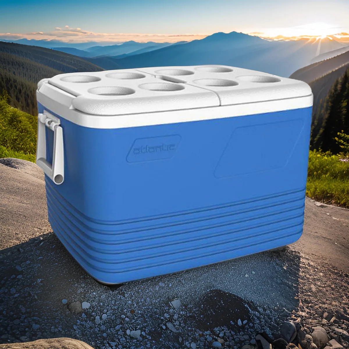 Kühlbox 60 l Kamai Coolbox für Kühlakkus, Blau, mit Flaschenhaltern im Deckel — zdjęcie 8 z 8